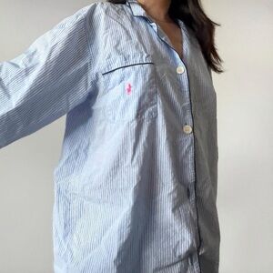 Ralph Lauren Blue and White Striped Pajama Top